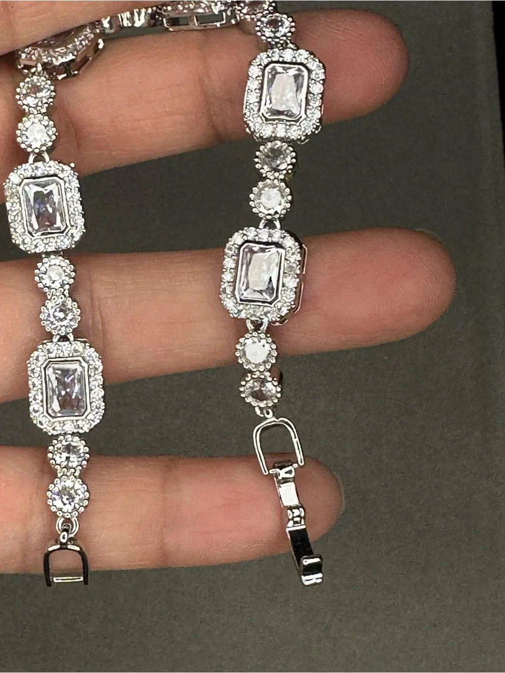 Elegant Silver-Tone Crystal Link Bracelet - Silver